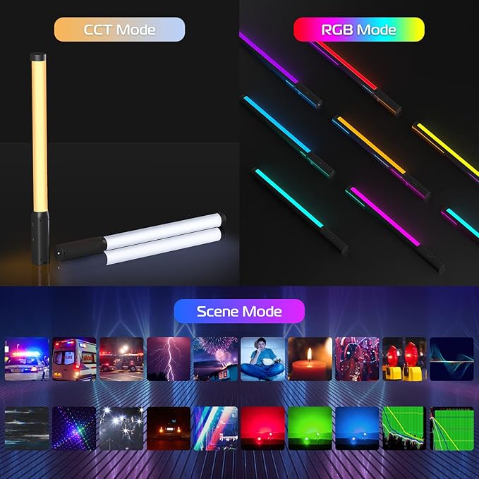 ULANZI VL119 Handheld Light Wand RGB LED Video Light Stick for Photography | 2500-9000K CRI95+ 20 Effects 3300mAh Rechargeable Tube Light with 1/4" Screw & LCD Display for Handheld, Tripod, Light Stand - Image 2