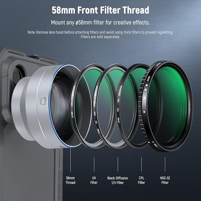 NEEWER 65mm HD Telephoto Phone Camera Lens with Hood (Silver), 1.7X Zoom Lens Attachment for 17mm Thread Backplate, Phone Cage & Case Compatible with iPhone Android, LS-66 - Image 5