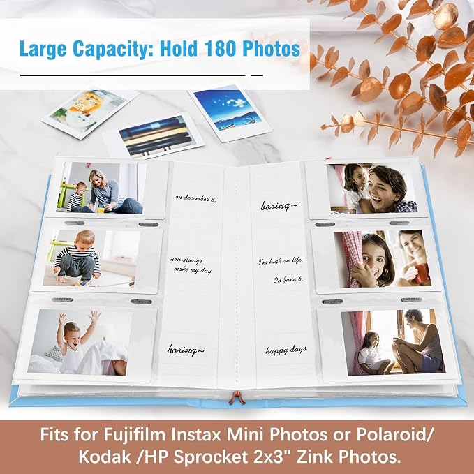 Veicevol 180 Pockets Photo Album for Fujifilm Instax Mini Camera, Blue | Photo Album with Writing Space for Polaroid, Leather Cover, Secure Storage, Capture Every Story, Collect Precious Moments - Image 2