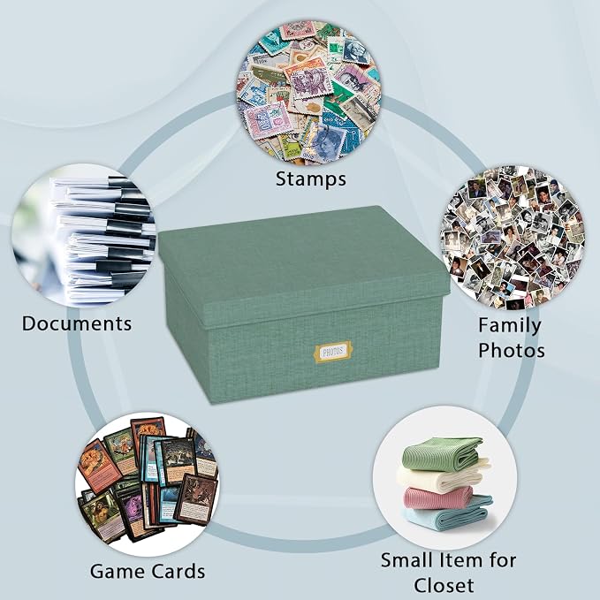 Decorative Photo Storage Box, Linen Photo Box Holds 1700 5x7 Pictures Green | Photo Storage Containers with 8 Dividers, Memory Keepsake Organizer for Photos, Scrapbook Supplies, Cards, Stamps,Archive Box - Image 4