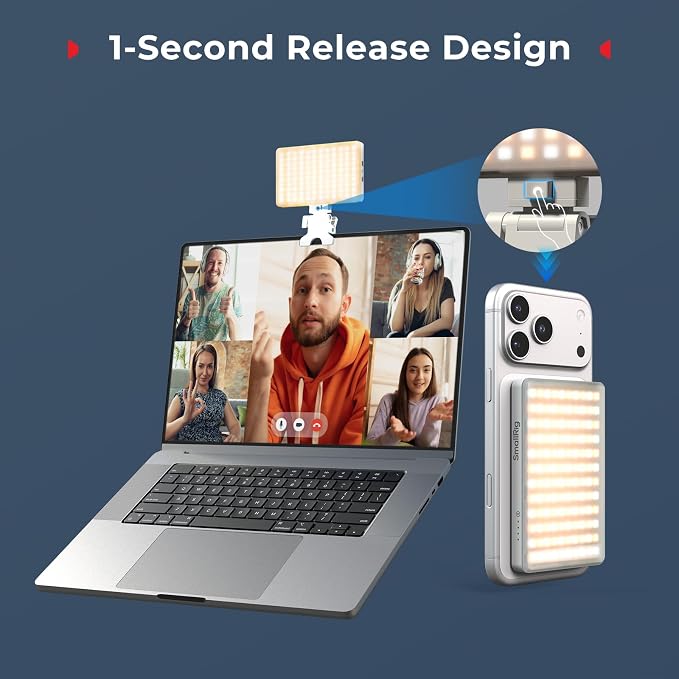 SmallRig M3 Magnetic Selfie Phone Light with Clip, Portable Light | 2000mAh, 120 LEDs, 2700K-6500K, for Content Creators Video Recording, for iPhone/Laptop/Camera/Webcam (White) - 5640 - Image 5