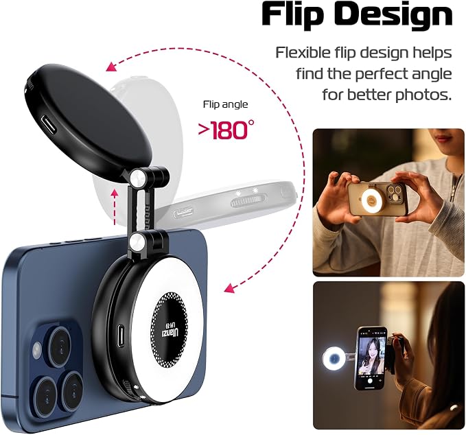 ULANZI LM19 Magnetic Selfie Light, LED Phone Ring Light for iPhone MagSafe, CRI95+ 2500K-8500K Portable Magnetic Phone Fill Lights for Selfies TikTok Video Call Makeup Photography YouTube Vlog - Black - Image 3