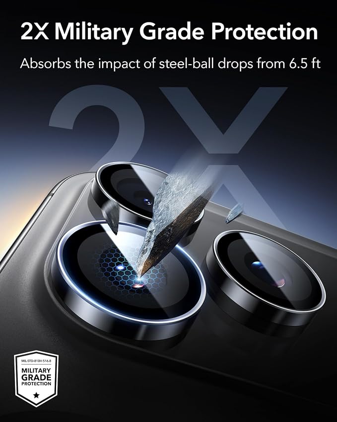 ESR for iPhone 17 Pro Max/17 Pro Camera Lens Protector, 1 Pack, Black | Individual Camera Cover, 9H Tempered Glass, Original Camera Clarity, for iPhone 17/16/15/14 Pro Max/Pro - Image 4