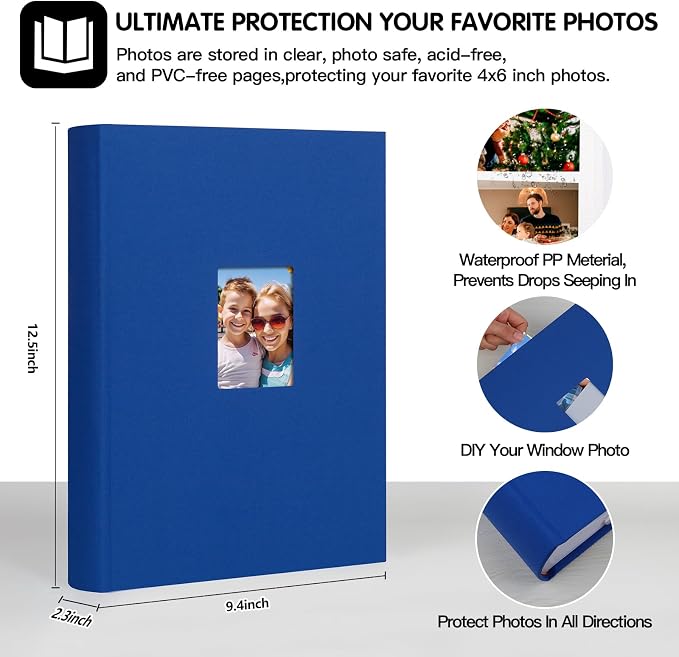 450 Pocket 4x6 Photo Album with Writing Space, Linen Cover, Blue | Large Capacity, 4x6 Album Book, with Memo for Family, Wedding Baby, Travel Memories Graduation Pictures - Image 3