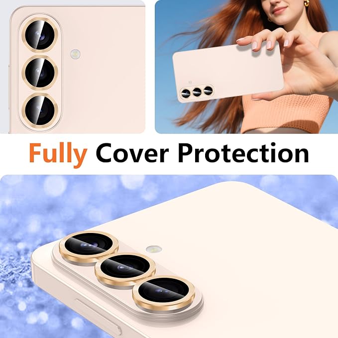 for Samsung Galaxy S26 Camera Lens Protector, Individual Metal Ring Tempered Glass Lens Cover, [Strong Adsorption] Scratch Resistant Ultra-Thin HD Clear Lens Cover, 1 Set-Titanium Gold - Image 8