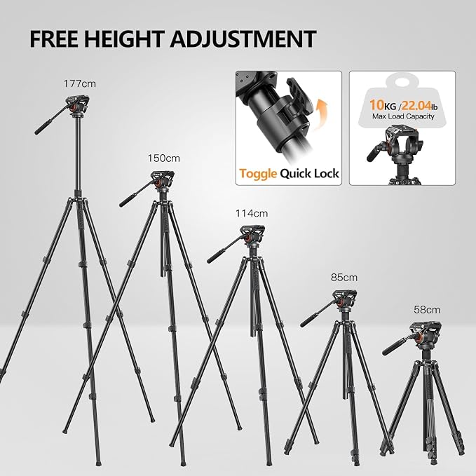 Fluid Head Tripod for DSLR Camcorder,Camera Monopod Tripod 360° Pan&+90°/-70° Tilt,New Q6 Fluid Head Aluminum Alloy QR Plate Compatible with DJI RS Gimbal Manfrotto Max Load 17.6lb (KX3939Plus - Image 8