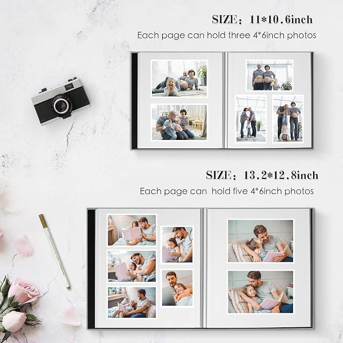 Spbapr Large Photo Album Self Adhesive Magnetic Scrapbook,DIY Scrapbook Album for 4x6 5x7 8x10 Picture,40 Pages Linen Cover Memory Book for Wedding Family Baby Pets, with Metallic Pen and Scraping - Image 2