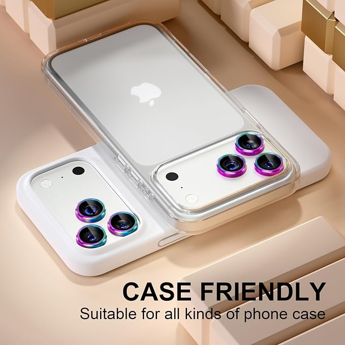 Misea Compatible for iPhone 17 Pro/iPhone 17 Pro Max Camera Lens Protector | 9H Tempered Glass Ultra HD Bling Camera Screen Protector Cover Metal Individual Ring Decoration Accessories, Colorful - Image 5