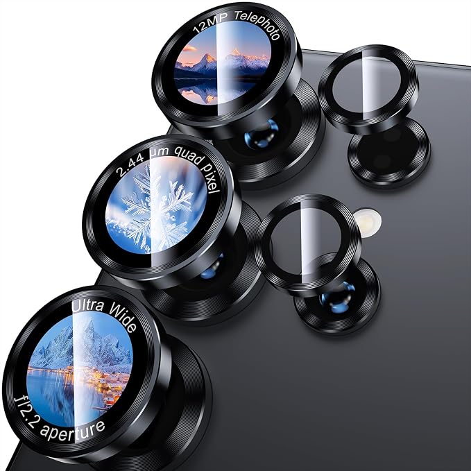 Uyiton for Samsung Galaxy S25 Ultra Camera Lens Protector, Unique Design | Case-Friendly, Military-Grade Sapphire Glass with Aluminum Metal Rear Camera Screen Cover, Black (6.9 inch) - Image 7