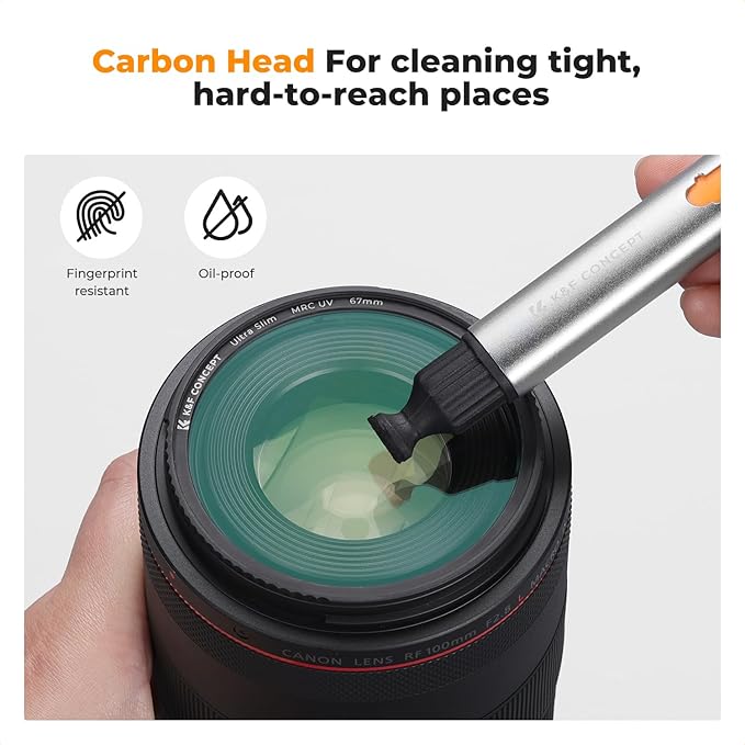 K&F CONCEPT Versatile Switch Lens Cleaning Pen for Camera Screen VR Glasses | 24mm Full-Frame Swab X6,Suede Carbon Head X2,Soft Brush,Aluminum Alloy Pen Body,Individually Packed,Portable and Hygienic - Image 6
