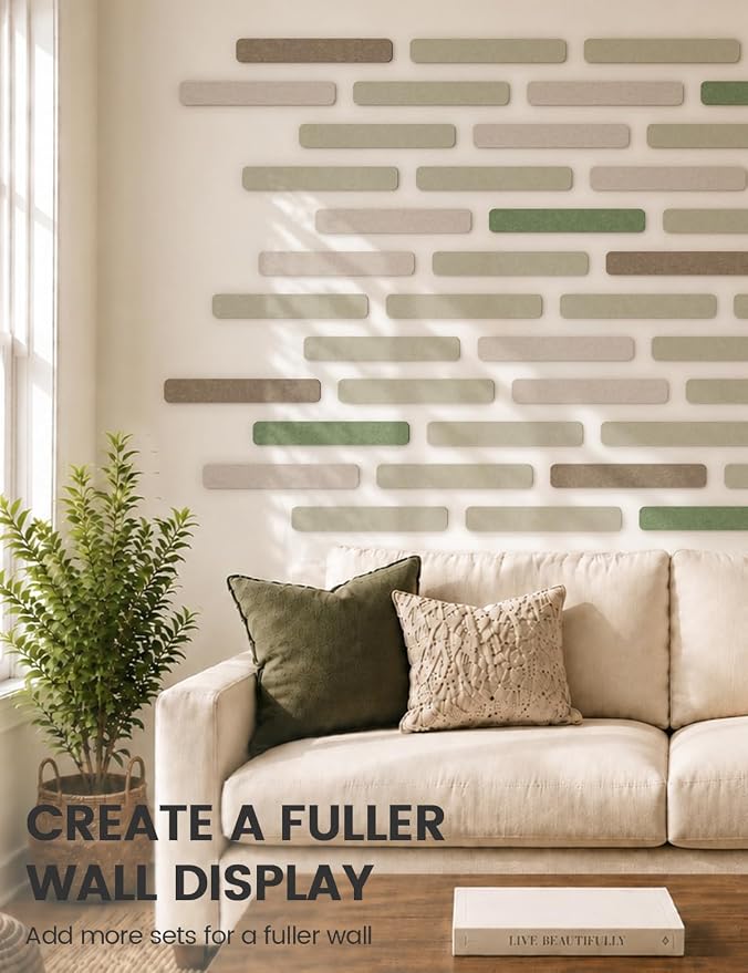 Fluxynara 13" x 2" Felt Wall Panels, Moss Haven | 8-Pack Includes 50 Push Pins and Adhesive Tabs for Photos, Notes and Decor in Bedroom Doors, Home Office or Studios - Image 7
