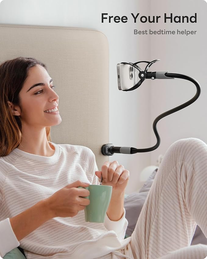 SAIJI Gooseneck Bed Phone Holder, Flexible Long Arm Phone Mount for Desk, Clip Bracket Clamp Stand, iPhone Stand, Mobile Cell Phone Stand Document Camera Nintendo Switch (Black) | 33.4" iPhone Stand, Mobile Cell Phone Stand for iPhone Air 17 Pro Max, 1... - Image 5