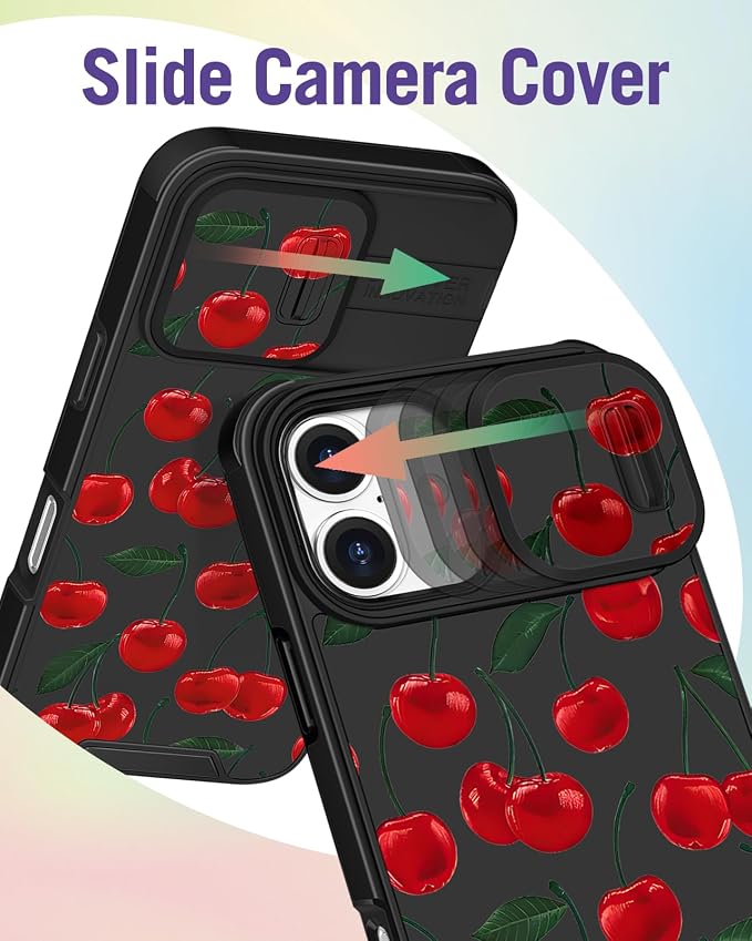 Buleens for iPhone 16 Case 6.1 Inch - with Ring Stand & Camera Cover Aesthetic Cute Designed for Women Girls Girly Pretty Kawaii Cherry Unique Teen Phone Case for iPhone 16 Compatible with Magsafe - Image 3