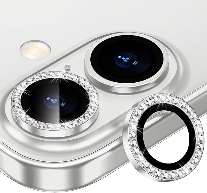 for iPhone 16/16 Plus Camera Lens Protector Bling Diamond, Silver | Individual Metal, 9H Hardness, Scratch Resistant, Shockproof, Drop Protection, Case Friendly, Stylish Accessories by Xfilm