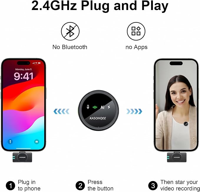 Wireless Lavalier Microphone for iPhone 17/16/15/14, iPad & Android, Magnetic Clip-on Mini Mic with Charging Case,30H Playtime Plug-Play Lapel Lavalier Mic for Vlog TikTok, AI Noise Reduction - Image 7