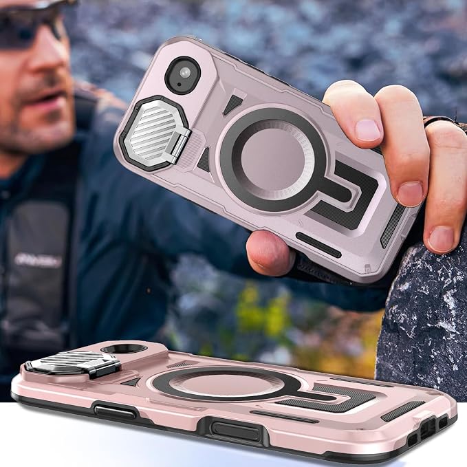 Camera Stand Case for iPhone 17 Air, [Compatible with MagSafe] [Lens Cover] 2025 Version Military Grade Protective Soft Case for iPhone 17 Air 6.5 inch Men Women, Pink - Image 7