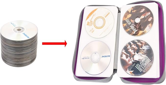 UENTIP CD Case,96 Capacity Hard Plastic DVD Case Holder for Car Home Travel | CD DVD Storage,Zipper Closure,Scratch-Resistant Sleeves,Stay Away Dust and Damp,Storage Music Video Gaming Discs Blu-ray - Image 6