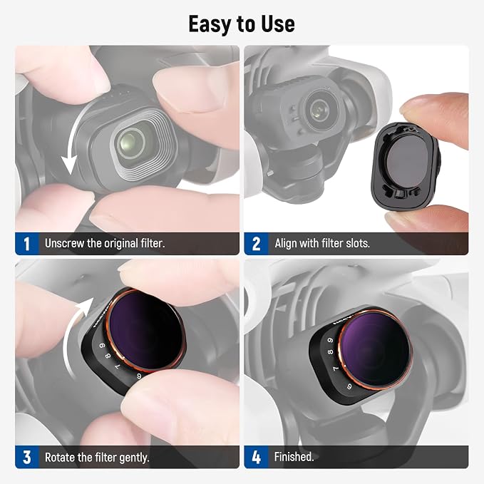 NEEWER Variable ND Filter Compatible with DJI Mini 4 Pro, ND64-512 6-9 Stops Multicoated HD Optical Glass Drone Camera Lens Video Recording Aerial Photography Accessories - Image 8