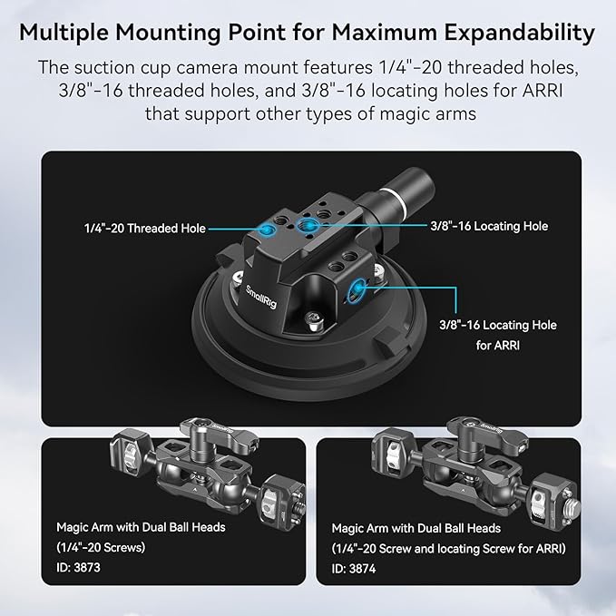 SMALLRIG 4" Camera Suction Mount with Ball Head Magic Arm, Car Mount for Lightweight Camera/Action Camera/Phone, Air Pump Vacuum Suction Cup, Max Load 3kg/6.6 Pound - 4236 - Image 5