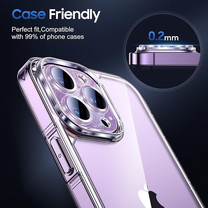 UniqueMe for iPhone 14 Pro Max/14 Pro Camera Lens Protector-Glitter Purple | 3 Pack-Acrylic, Not Glass, Case Friendly, Scratch-Resistant, Night Shooting Mode - Image 6