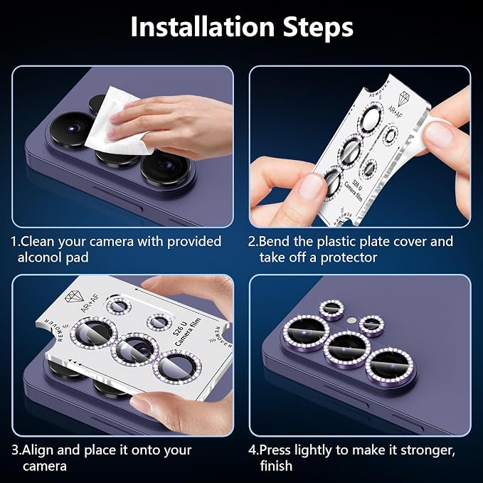 for Samsung Galaxy S26 Ultra Camera Lens Protector, Individual Metal Ring Tempered Glass Lens Cover, [Strong Adsorption] Scratch Resistant Ultra-Thin HD Clear Lens Cover, 1 Set-Violet Diamond - Image 7