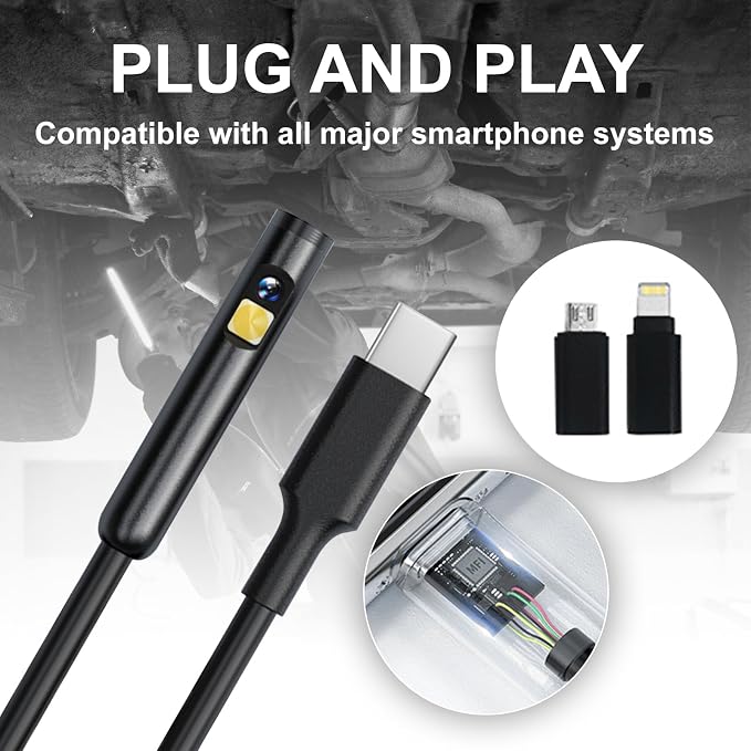 1920P HD Dual Lens Endoscope Camera Semi-Rigid Snake Cable IP67 Waterproof 8LED Lights Dimmable HD Industrial Pipeline Inspection Probe Compatible with Smartphones Endoscope Camera (9.9ft) - Image 4