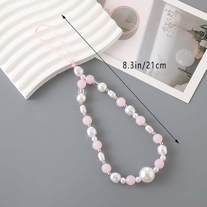 Beaded Phone Charm Lanyard Strap Girly Style Fixed Beads Pearl Lanyards - Image 3