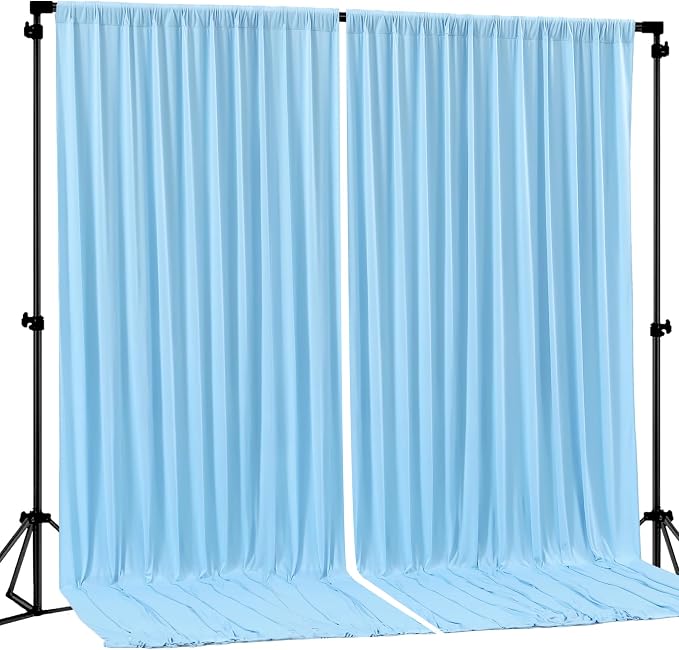 Blue Backdrop Curtains 2 Panels - Wrinkle-Free Light Blue Curtains Polyester Photography Drapes Photo Background for Baby Shower Birthday Party Decorations- 8 X10FT (Blue) by WishCare