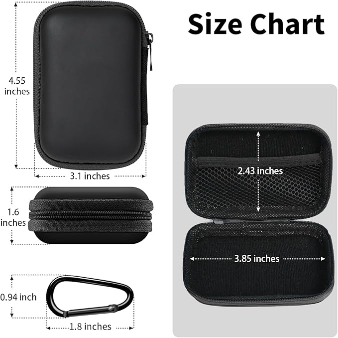 Earbud Case Portable EVA Storage Bag Cell Phone Accessories Organizer with Carabiner for Wired/Wireless Earphone, Earbud, Earpieces, SD Memory Card, Camera Chips, Tech Pouch, Rectangle, Black - Image 2