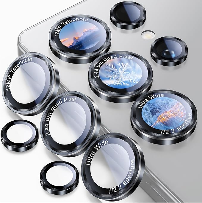 Uyiton for Samsung Galaxy S25 Ultra Camera Lens Protector, Unique Design | Case-Friendly, Military-Grade Sapphire Glass with Aluminum Metal Rear Camera Screen Cover, Black+Silver (6.9 inch) by Uyiton