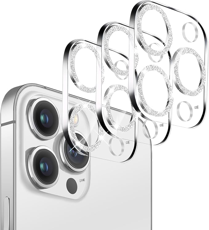 3 Pack Dengduoduo Tempered Glass Camera Lens Protector for iPhone 14 Pro 6.1" & iPhone 14 Pro Max 6.7", Glitter Bling Diamond, Ultra HD, 9H Hardness, Anti-Scratch, Case Friendly, Easy to Install [No Affect on Night Shots] by Dengduoduo