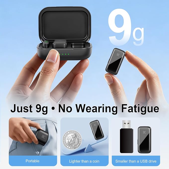 EX Wireless Lavalier Microphone System, Dual Clip-On Mics + Charging Case, 164ft Range Plug-and-Play for iPhone/Android, Advanced Noise Reduction, 48H Runtime-Video Recording, TikTok, YouTube, Black - Image 4