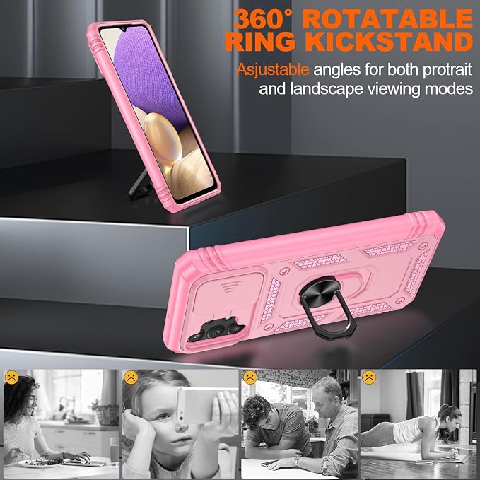 Gritup for Galaxy A32 5G Case Military-Grade Shockproof with Kickstand Pink | with 2 PCS Screen Protector, Slide Camera Cover, Heavy Duty Outdoor Protection Full Body Funda para Galaxy A 32 Cover-Pink - Image 7