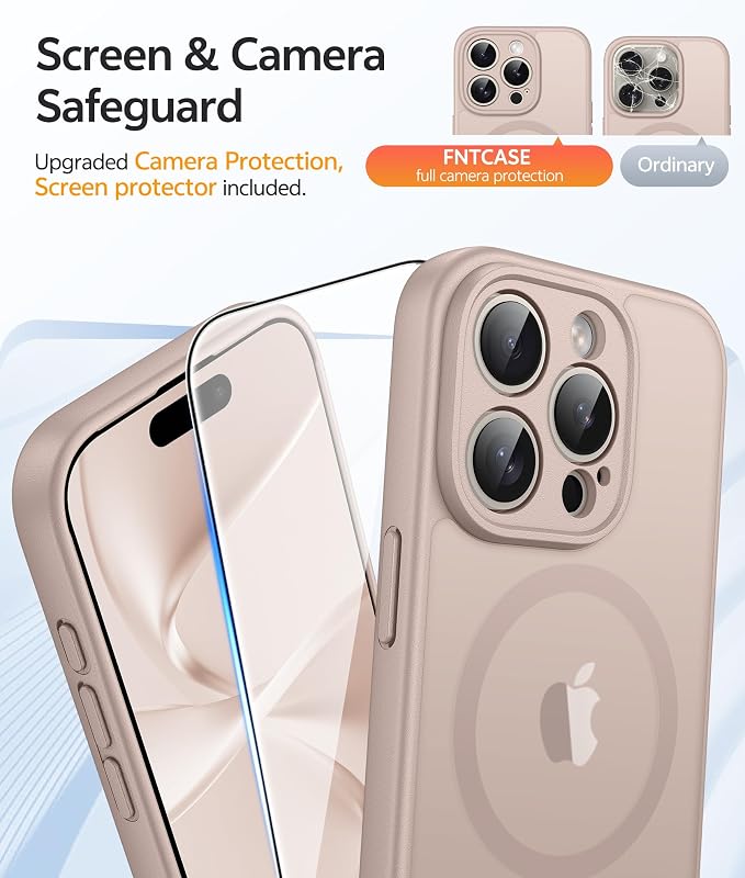 FNTCASE for iPhone 15 Pro Max Case, Fit for Magsafe, Glass Screen Protector | Full Camera Protection, Translucent Matte, 14FT Military Grade Drop Proof, Shockproof Protective Phone Cover, Desert Gold - Image 4