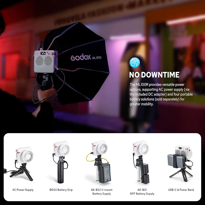 Godox ML100R RGB LED Video Light, 110W 1800K-1000K Full Color RGB LED COB Contiuous Light, 14 FX Effects Photography Light Support APP Control - Image 6