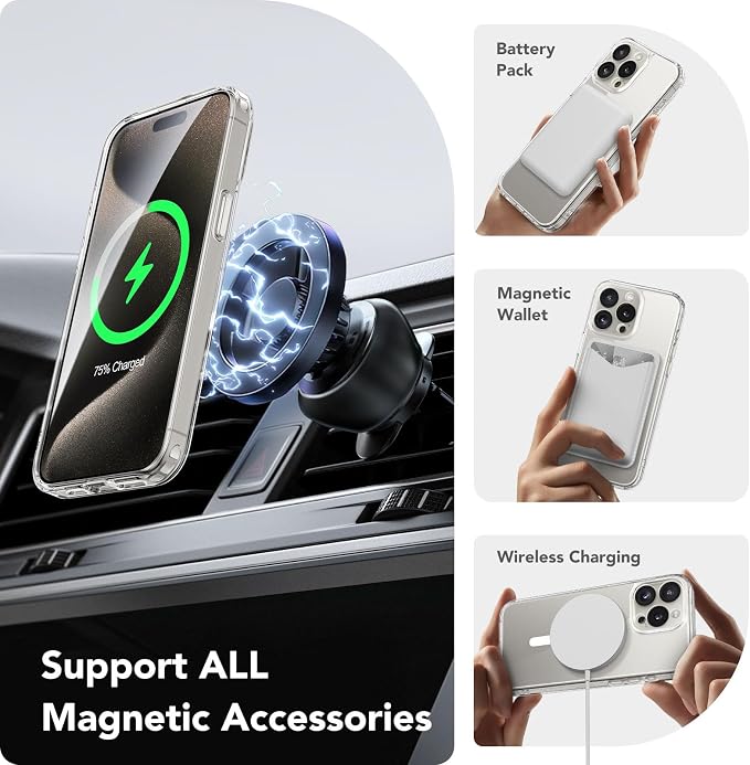 CAPRARO for iPhone 15 Pro Max Case, Compatible with MagSafe Clear | Upgraded [Full Camera Protection] Shockproof Protective Slim Translucent Matte Magnetic Phone Case 6.7'', Clear - Image 3