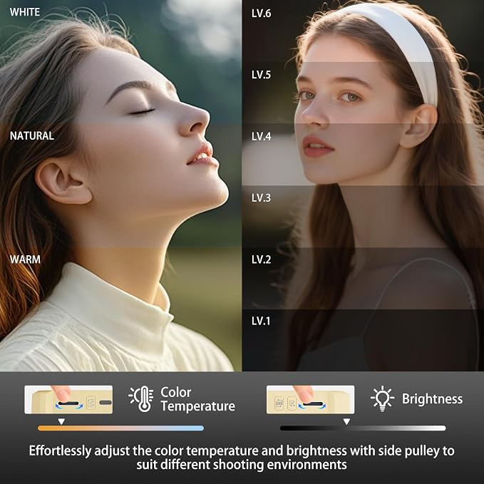 Ailight Magnetic Selfie Light for Phone, 2000mAh Portable Video Conference Lighting with Clip, CRI 98+ 2500K-9000K Rechargeable LED Video Light with Flip-Up Gimbal for Makeup, Photography - Yellow - Image 2