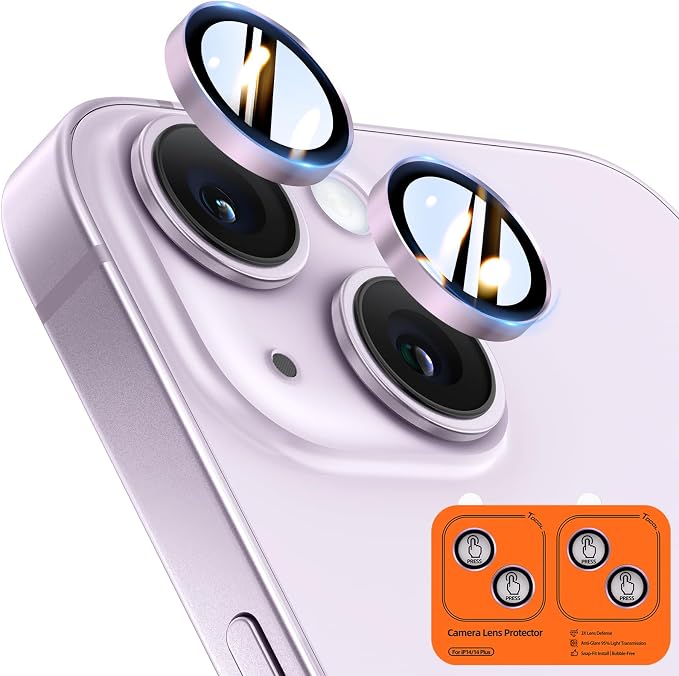 TOCOL Camera Lens Protector for iPhone 14 / iPhone 14 Plus Tempered Glass HD Individual Scratch Resistant Camera Cover Accessories Case Friendly 2 Pack（Light Purple） by TOCOL