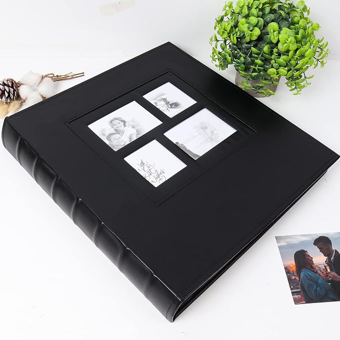 RECUTMS Photo Album 4x6 600 Photos Large Leather Family Picture Album Black | Large Capacity, Black Page, Horizontal and Vertical Pockets, Anniversary Travel Memory Book, DIY Cover Window, Wedding Gifts - Image 5