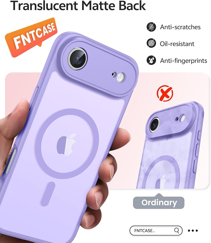 FNTCASE for iPhone Air Case, Fit for Magsafe, with Glass Screen Protector | Full Camera Protection, Translucent Matte, 14FT Military Grade Drop Proof, Shockproof Protective Phone Cover, Light Purple - Image 6