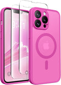 CAPRARO for iPhone 13 Pro Max Case, Compatible with MagSafe | Upgraded [Full Camera Protection] Shockproof Protective Slim Translucent Matte Magnetic Phone Case 6.7'', Shocking Pink by CAPRARO