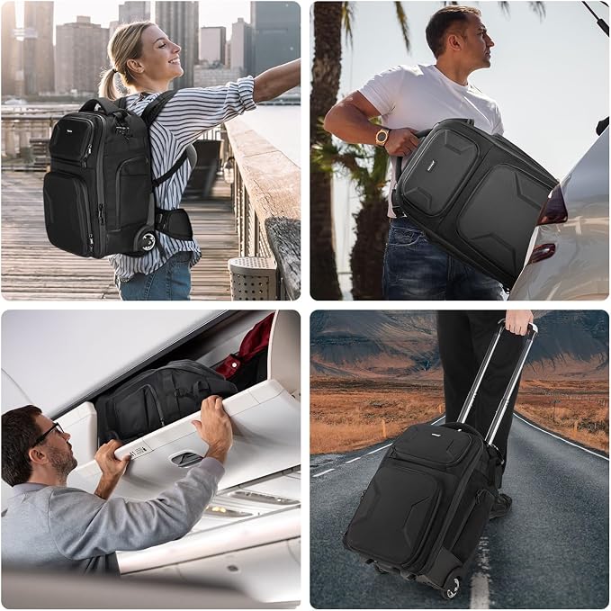 Neewer 2 in 1 Camera Roller Bag with Detachable Shockproof Dividers Retractable Handle Waistband Rain Cover Water Resistant Robust Carry On Backpack for Camera Tripod Flash Lens Laptop, Black, PB027 - Image 9