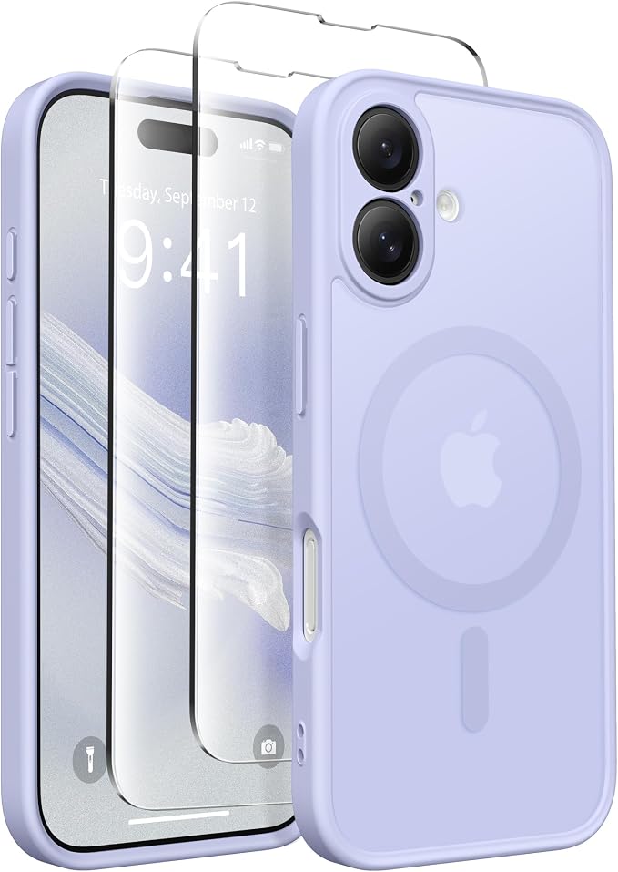 CAPRARO for iPhone 16 Case, Compatible with MagSafe Lilac | Upgraded [Full Camera Protection] Protective Translucent Matte Women Girl Magnetic Phone Case Cover, Lilac by CAPRARO