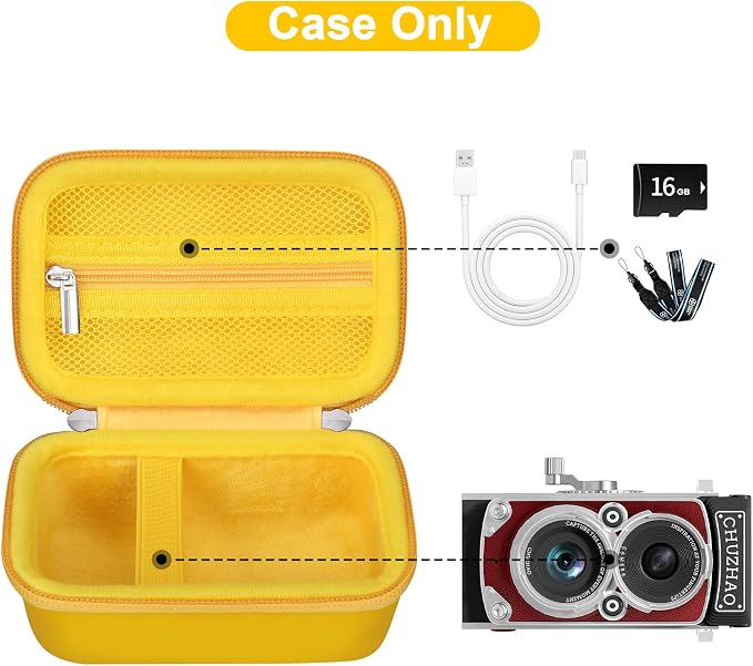 Canboc Carrying Case for CHUZHAO Vintage Mini Digital Camera, Yellow | Portable TLR Style Retro Camera Bag, Mesh Pocket fits USB Cable, SD Card, Case Only - Image 2