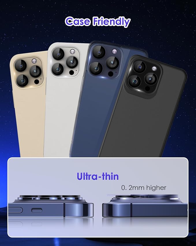Compatible for iPhone 15 Pro/iPhone 15 Pro Max Camera Lens Protector [Full Coverage Metal] 9H Tempered Glass Screen Camera Cover Titanium Blue - Image 6
