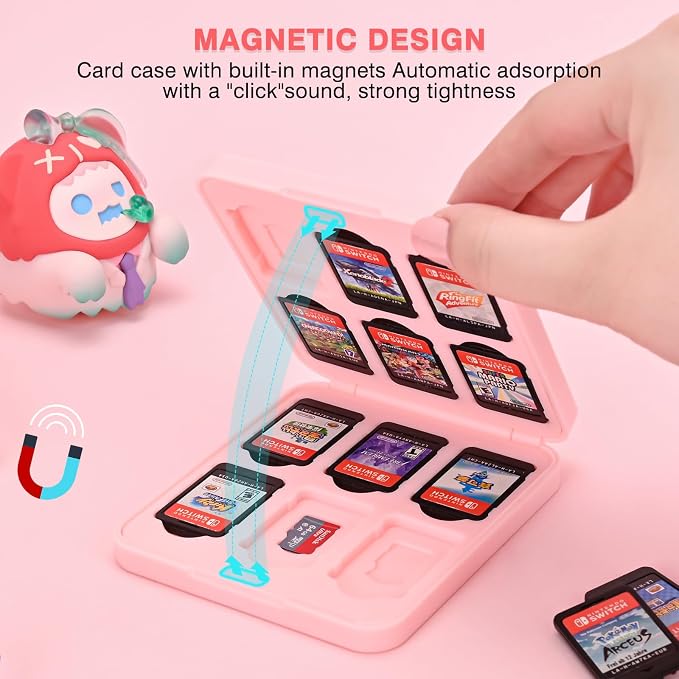 DLseego Game Card Case holder for Switch Lite/Switch/Switch OLED, Switch Game Cartridge Memory Card Portable Storage Box with 12 Game Card Slots and 12 Micro SD Card Slots-Brown Cat - Image 5