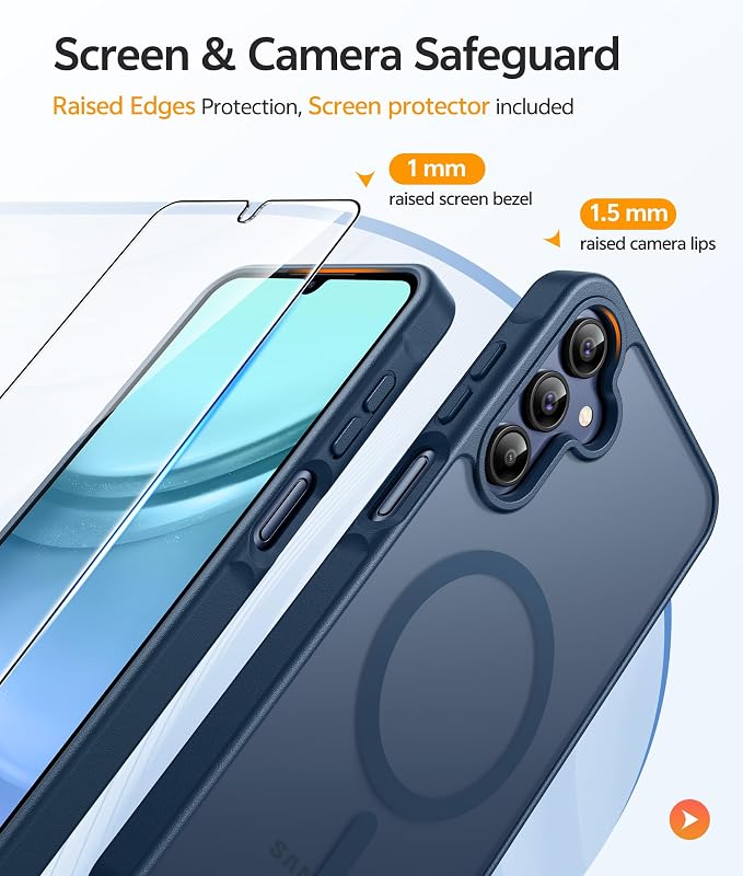 FNTCASE for Galaxy A15 5G Phone Case, Screen Protector, Blue | Translucent Matte Magnetic Back, 14FT Military Grade Drop Protection, Shockproof Protective, for Samsung A 15 Cover - Image 4