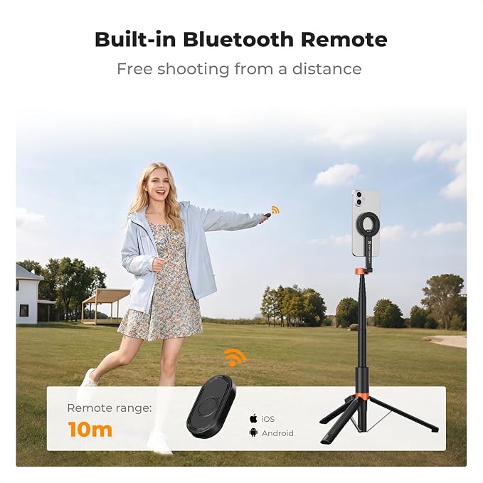 K&F CONCEPT Lightweight 71 inch Magnetic Selfie Stick Tripod | Portable Extendable, Bluetooth Remote, 3-Axis Adjustment Aluminium Vlog Rig Compatible with iPhone 17 16 15 14 Pro Max, MS18 - Image 7