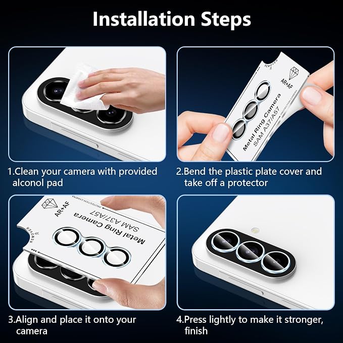 for Samsung Galaxy A37/A57 Camera Lens Protector, Individual Metal Ring Tempered Glass Lens Cover, [Strong Adsorption] Scratch Resistant Ultra-Thin HD Clear Lens Cover, 1 Set-Blue Ring - Image 6
