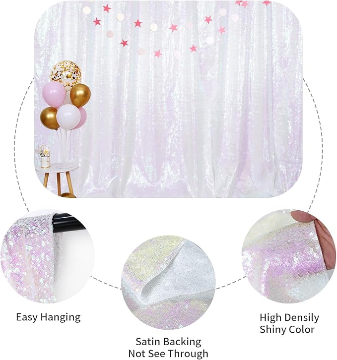 SquarePie 8x8ft Iridescent Sequin Backdrop, High Density Non-Transparent Glitter Curtain for Photography, Birthday, Wedding Party Decorations, Thick Solid Background with 4" Rod Pocket, 1 Panel - Image 8